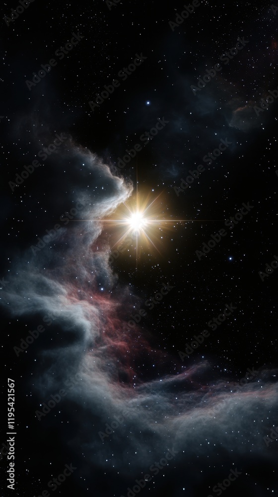 Fototapeta premium Bright star amidst a cosmic nebula in deep space