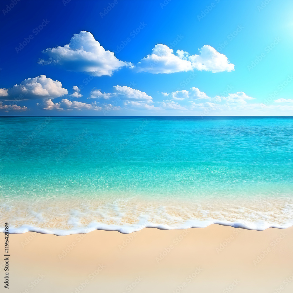 Beach Scene Illustration: Turquoise Ocean and Sandy Shore Beach Scene Illustration: Turquoise Ocean and Sandy Shore