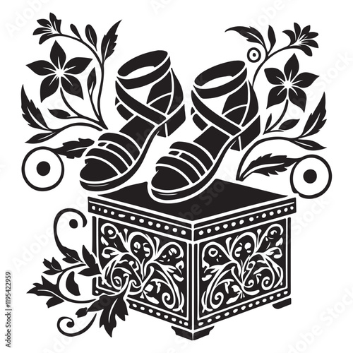 Pandora's Box Silhouette Vector Illustration, Solid White Background.