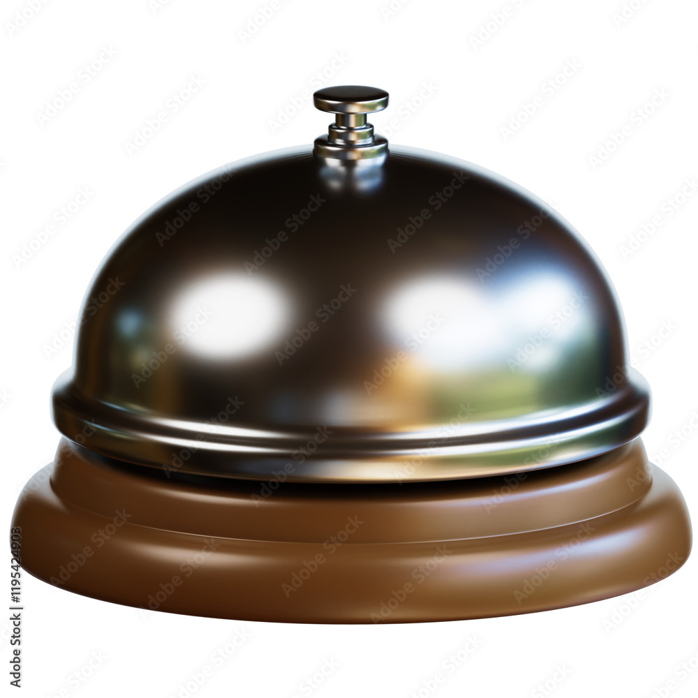 3D Receptionist bell with a brown base and knob on top, perfect for hotel decorations. 3D Receptionist bell with a brown base and knob on top, perfect for hotel decorations.