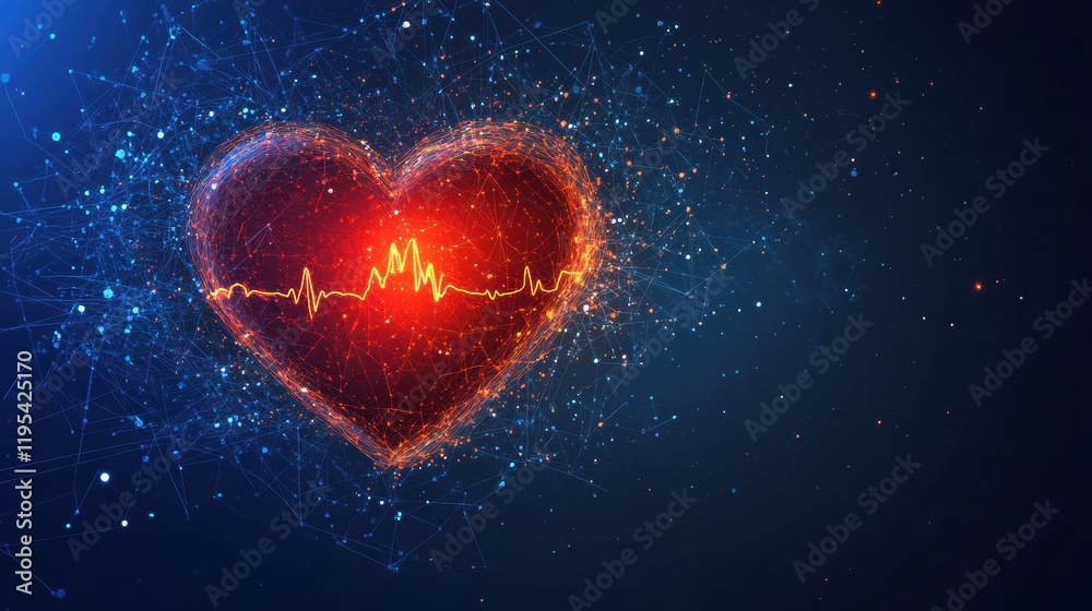 Glowing red heart with dynamic cardiogram visualized in a dark digital space showcasing life and energy. Generative AI Glowing red heart with dynamic cardiogram visualized in a dark digital space showcasing life and energy. Generative AI