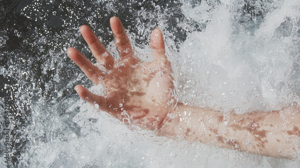 Fototapeta premium Lifeguard Helping Drowning Person in Turbulent Water