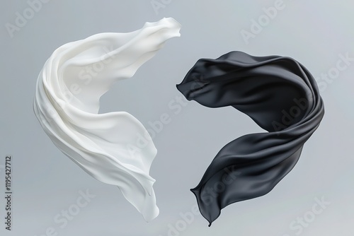 Contrasting White and Black Fabric Drape Against a Gray Background