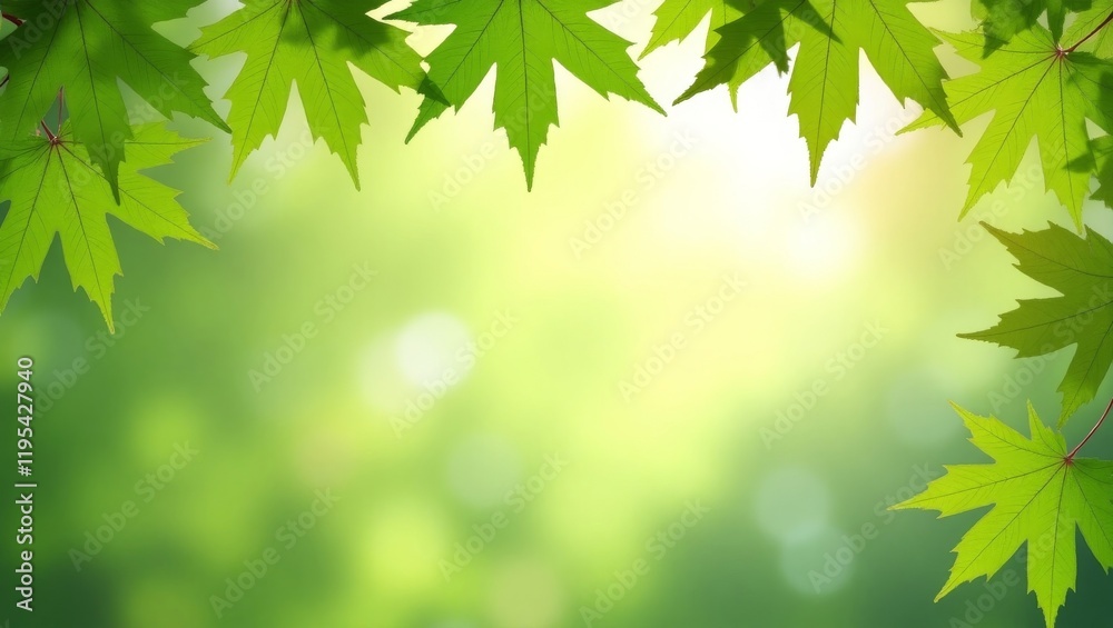 Vibrant green maple leaves with a blurred sunlight background, perfect for nature-themed designs, eco projects, and promotional materials. Vibrant green maple leaves with a blurred sunlight background, perfect for nature-themed designs, eco projects, and promotional materials.