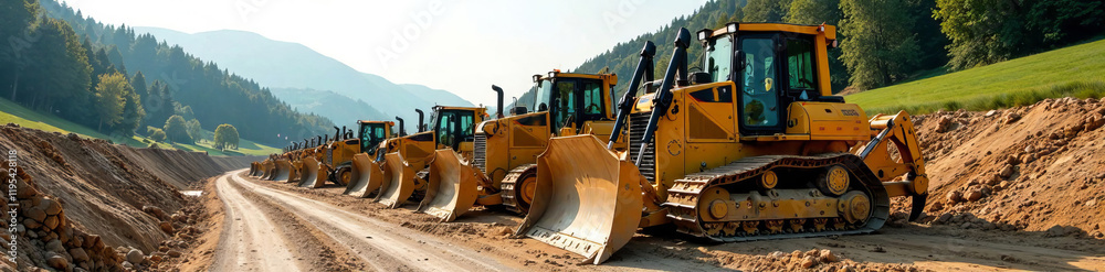 Caterpillar bulldozers on display at Belgrade expo with surround