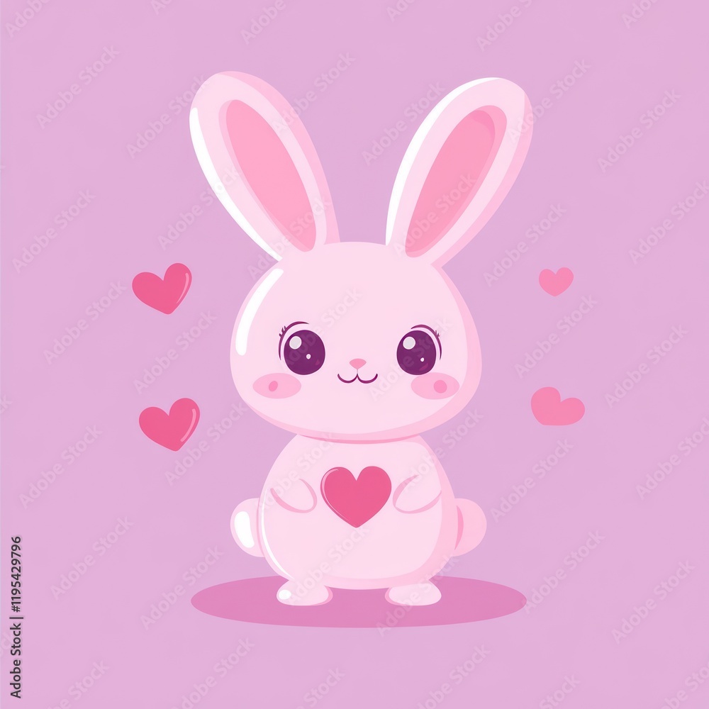 Pink bunny with heart on chest, floating hearts in background. Use valentine, card Pink bunny with heart on chest, floating hearts in background. Use valentine, card