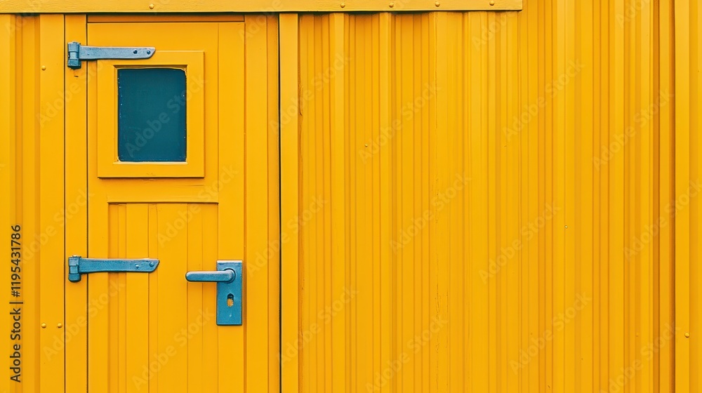 Yellow metal building exterior with small yellow door and window. Yellow metal building exterior with small yellow door and window.