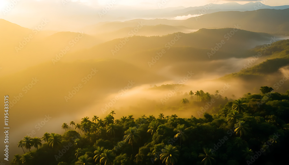 Naklejka premium Majestic Tropical Rainforest at Sunrise