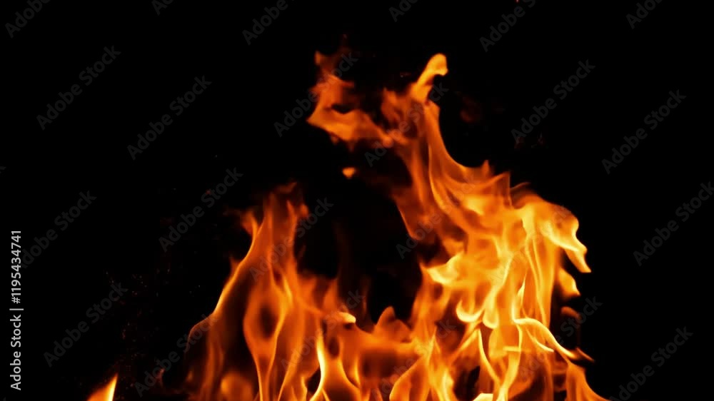 Burning flames rising on black background