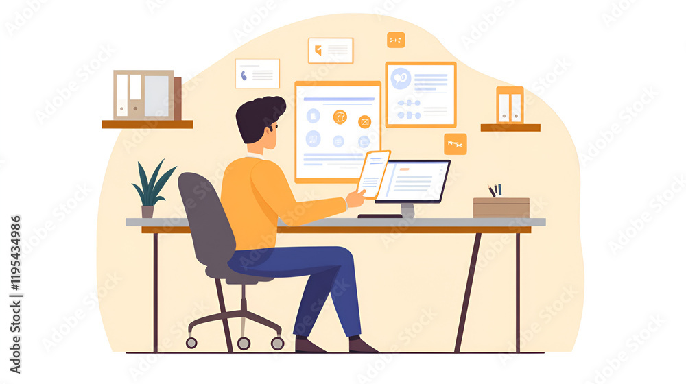 A remote worker using holographic widgets to organise A remote worker using holographic widgets to organise