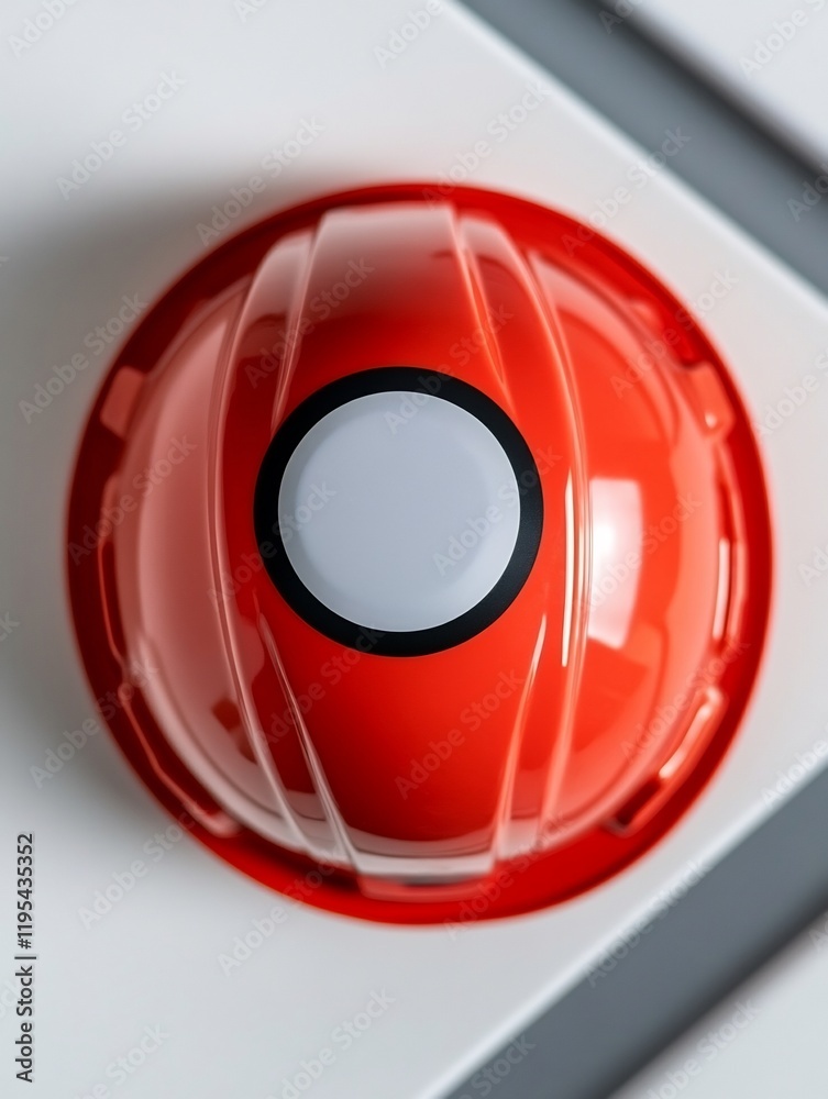 Fototapeta premium Vibrant Red Safety Helmet Top View Bold Composition. AI Generated