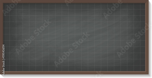 A classic checkered chalkboard with a wooden frame, empty school blackboard for classroom, perfect for educational or back-to-school designs. Realistic texture and shading