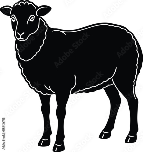 Cute Sheep vector illustration, Cute Sheep silhouette vector, Cute Sheep line art vector design