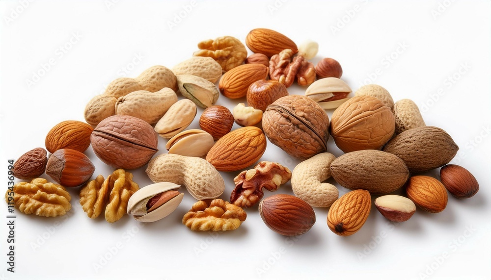 mix of various nuts isolated on white background