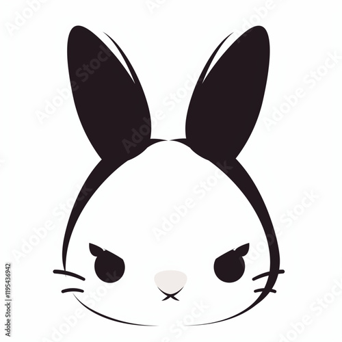 ute bunny head logo design, flat vector illustration, simple shapes, thick lines, no shadows, on white background, ideal for branding, minimalist and clean style, adorable rabbit emblem.