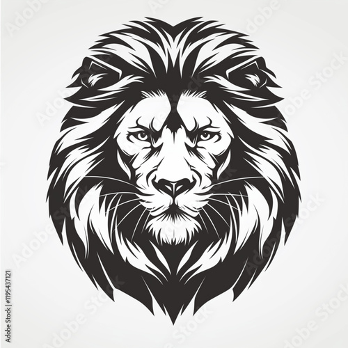Bold lion head icon logo vector illustration, designed with thick black lines and simple shapes. Strong, high-contrast silhouette, ideal for branding, sports logos, tattoos, and digital designs.