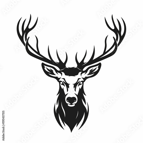 Black moose deer head icon logo vector illustration with clean lines and bold features, set against a white background, perfect for minimalistic and professional logo designs.
