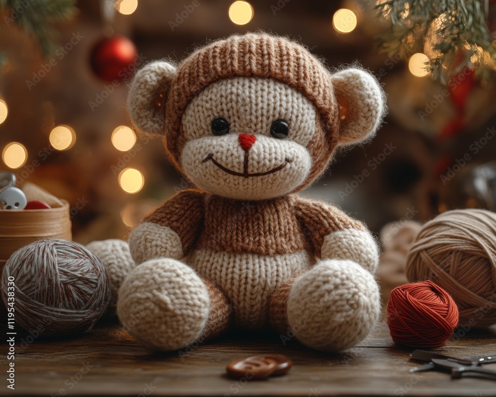 custom made wallpaper toronto digitalNostalgic Knit Charm Handmade Sock Monkey with Cozy Craft Details - Ideal for Holiday Decor and Family-Friendly Marketing in Seasonal Festivities