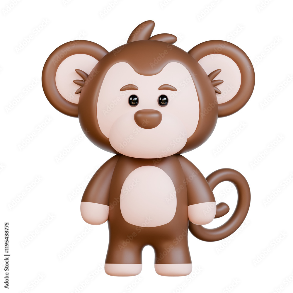 Obraz premium 3D Brown monkey with big eyes and curled tail, suitable for wildlife, nature, or junglethemed designs and projects. Fun and expressive.