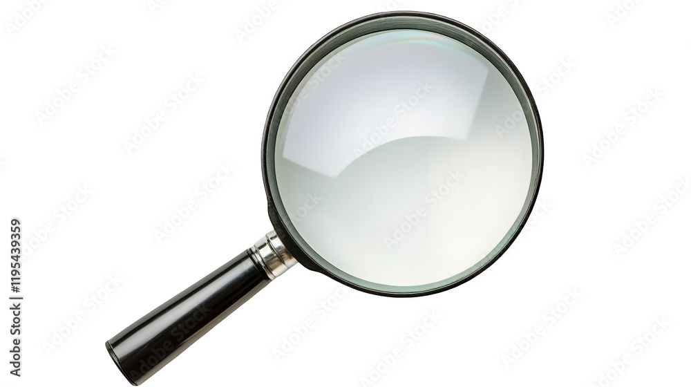 Handheld magnifying glass with a black handle isolated on a transparent background, PNG Handheld magnifying glass with a black handle isolated on a transparent background, PNG