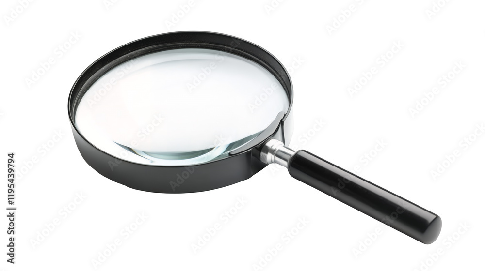 Handheld magnifying glass with a black handle isolated on a transparent background, PNG Handheld magnifying glass with a black handle isolated on a transparent background, PNG