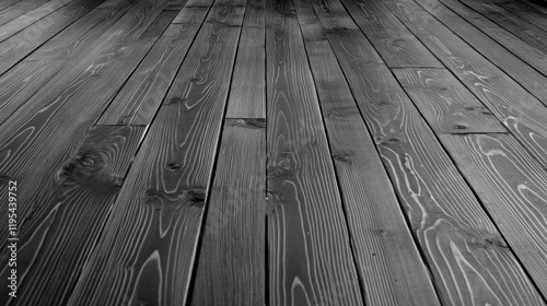 Dark gray wooden floor planks perspective view.