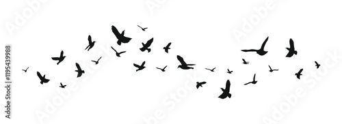 Vector Set Silhouette of a flock of flying birds