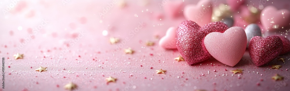 Obraz premium A soft pink backdrop with hearts and stars, ideal for baby showers, romantic events, or women's day celebrations.
