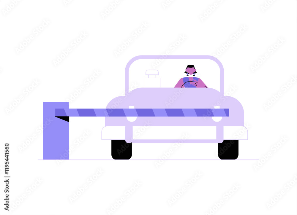 Toll Booth And Car In Flat Vector Illustration Symbolizing Road Travel, Payment Systems, And Transportation, Isolated On White Background. Toll Booth And Car In Flat Vector Illustration Symbolizing Road Travel, Payment Systems, And Transportation, Isolated On White Background.