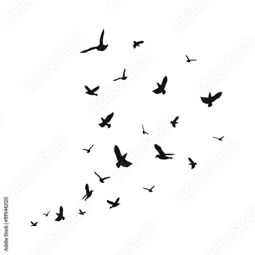 Vector Set Silhouette of a flock of flying birds