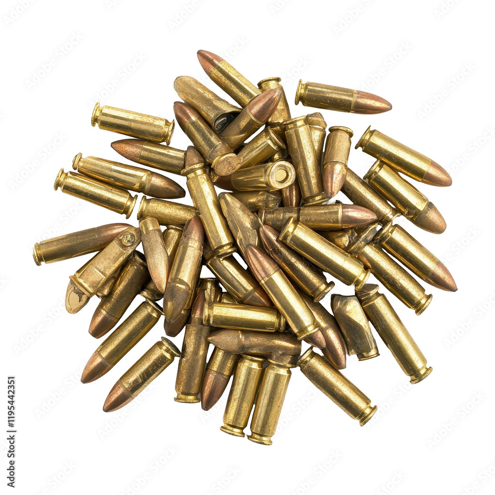 A close-up view of various bullet cartridges stacked together for conceptual imagery. A close-up view of various bullet cartridges stacked together for conceptual imagery.