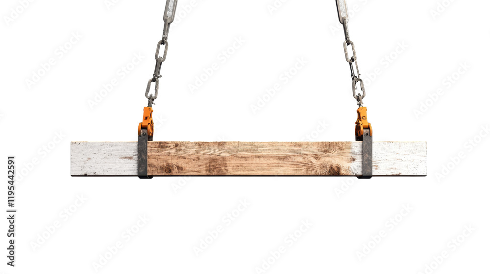 A wooden board is suspended from a chain A wooden board is suspended from a chain