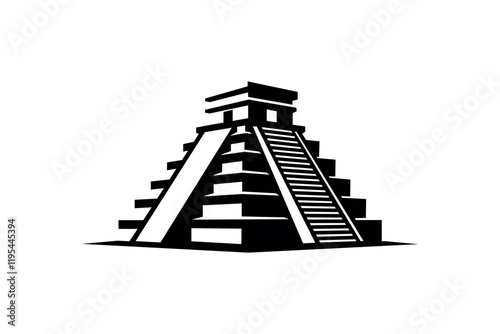 Black Silhouette of Mayan Pyramid Icon
