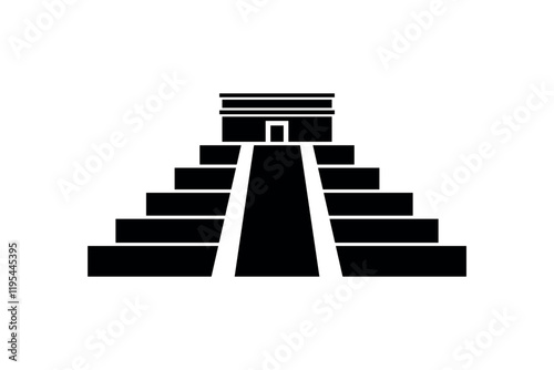 Black Silhouette of Mayan Pyramid Icon