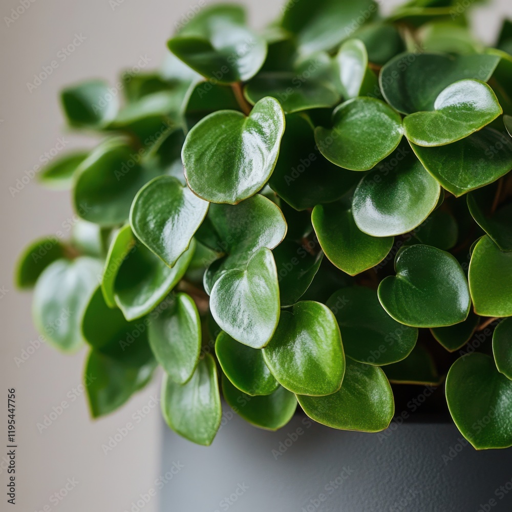 Close-up of Hoya Kerrii plant with glossy green leaves in minimalist style Close-up of Hoya Kerrii plant with glossy green leaves in minimalist style
