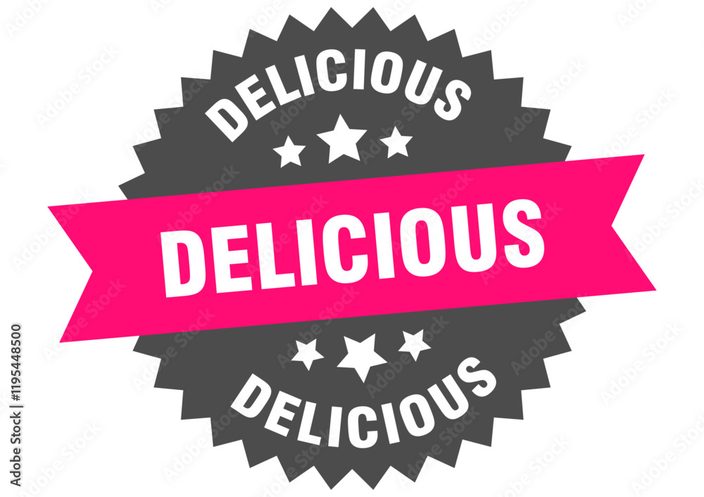 Fototapeta premium delicious. delicious round pink label isolated on transparent background