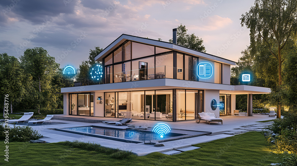 A residential smart building with IoT devices A residential smart building with IoT devices