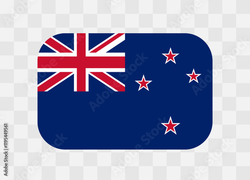 New Zealand flag - rounded rectangle colorful flag representing a country cultural identity and heritage. The essence of national pride and unity. Vector flag on transparent background.