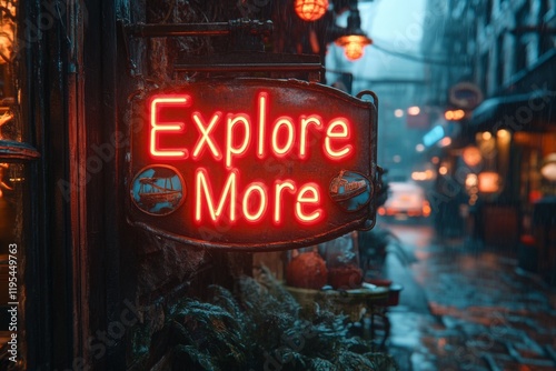 Illuminating Invitation to Explore More - Vibrant Neon Sign Captures Attention photo