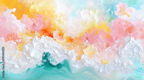 Vibrant abstract painting with soft pastel colors and textured waves