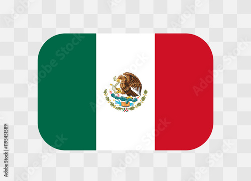 Mexico flag - rounded rectangle colorful flag representing a country cultural identity and heritage. The essence of national pride and unity. Vector flag on transparent background.