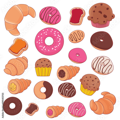 Sweet breakfast icons set, collection