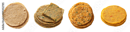 Flatbread (rotla) – A traditional Indian flatbread made with whole wheat flour, often served with curries. Isolated on Clear White Background Highly Detailed photo