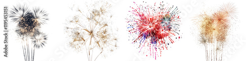 Faded fireworks display – Fireworks that are no longer visible, symbolizing the end of the celebrations and the return to normal life. Isolated on Clear White Background Highly Detailed 