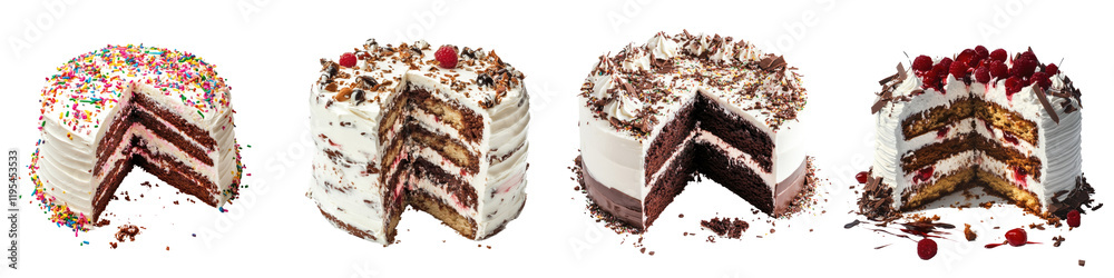 Half-eaten cake – A cake with slices missing, indicating that the party is over and the food is being consumed in the aftermath. Isolated on Clear White Background Highly Detailed Half-eaten cake – A cake with slices missing, indicating that the party is over and the food is being consumed in the aftermath. Isolated on Clear White Background Highly Detailed