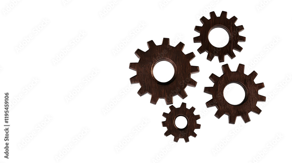 A close up of four gears with a white background A close up of four gears with a white background