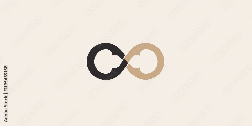 Abstract design showcases an infinity symbol, crafted in black and beige hues, creating a striking visual on a soft, neutral backdrop Abstract design showcases an infinity symbol, crafted in black and beige hues, creating a striking visual on a soft, neutral backdrop