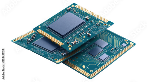Three computer chips stacked on top of each other