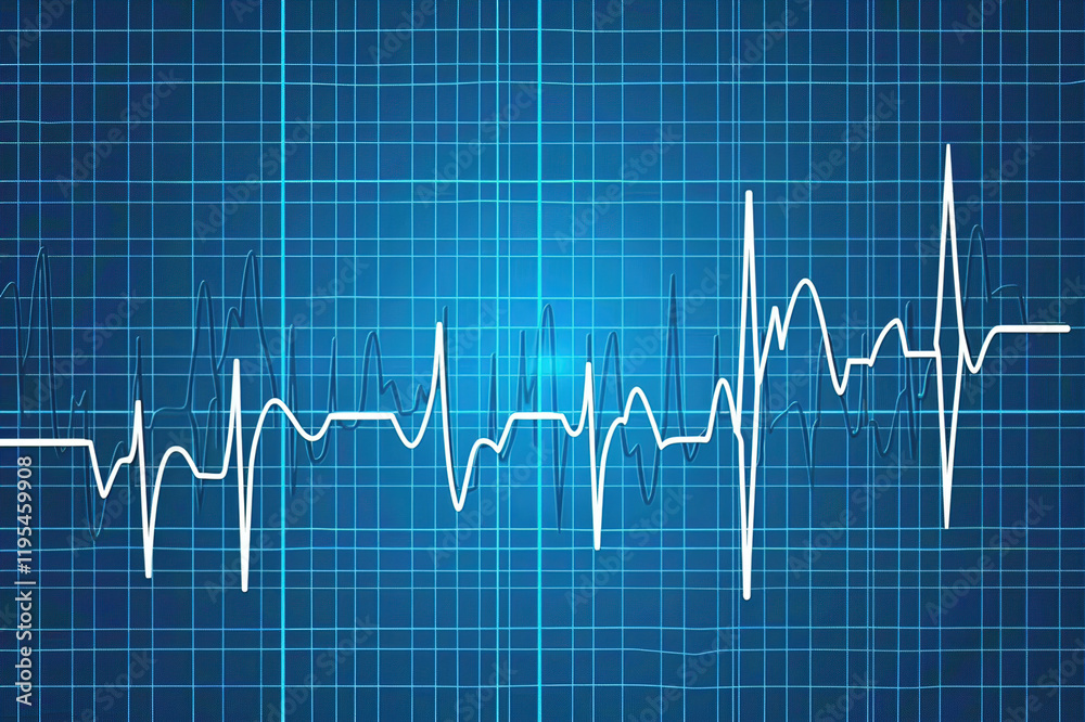 Digital heartbeat line pulsates steadily on a vibrant blue grid background Digital heartbeat line pulsates steadily on a vibrant blue grid background