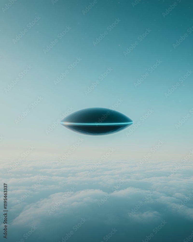 Futuristic Spacecraft Above the Clouds with Starlit Reflections